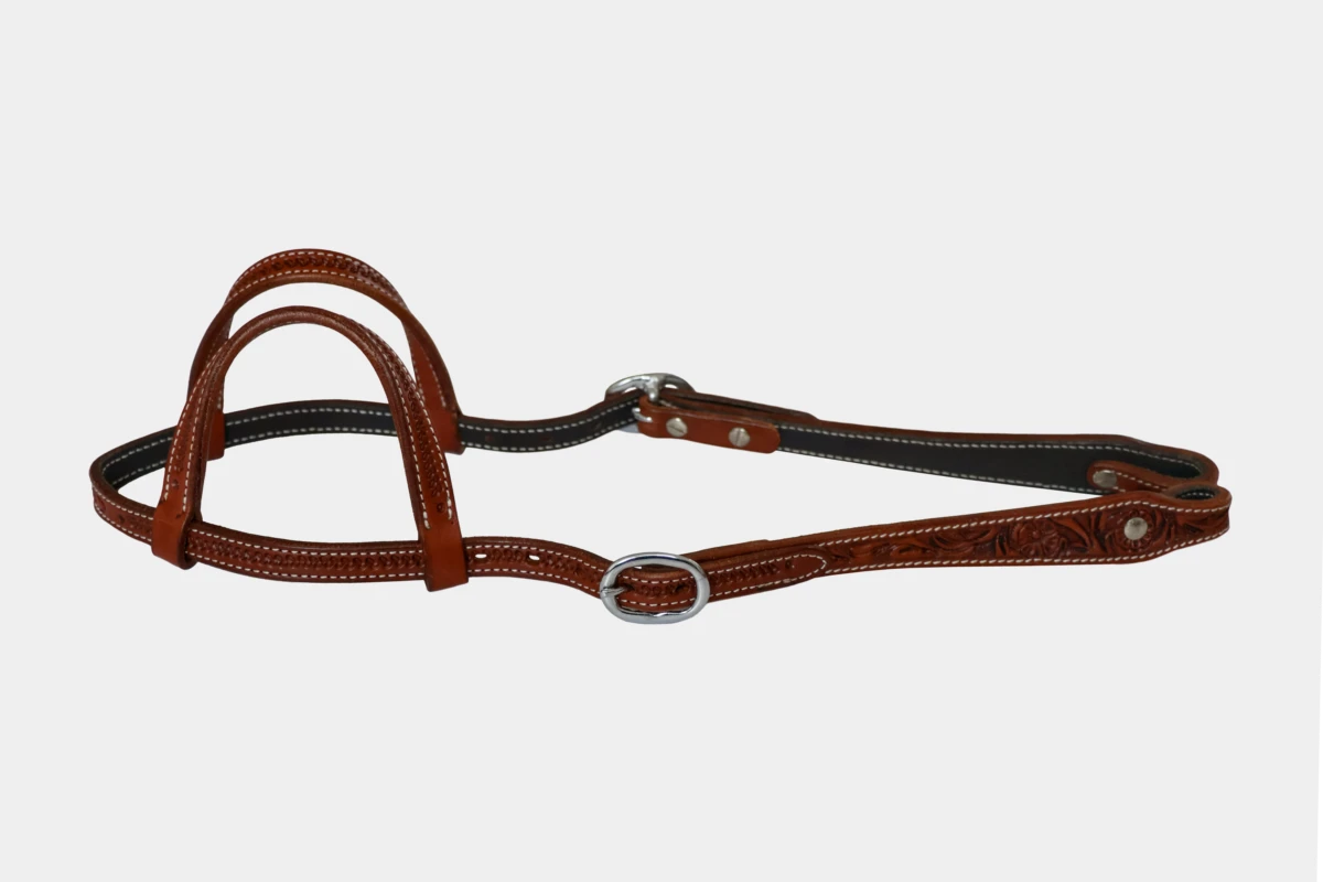 Cattlemans, GVR - Zweiohr small teardrop flower tooling and twisted ears, Westerntrense, Quarter Horse, two ear, antique chestnut