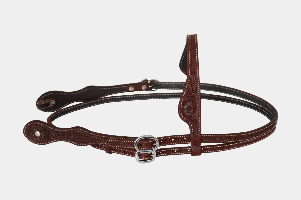 Cattlemans, GVR - Stirnband double round combo tooling, Westerntrense, Quarter Horse, browband, dark chestnut