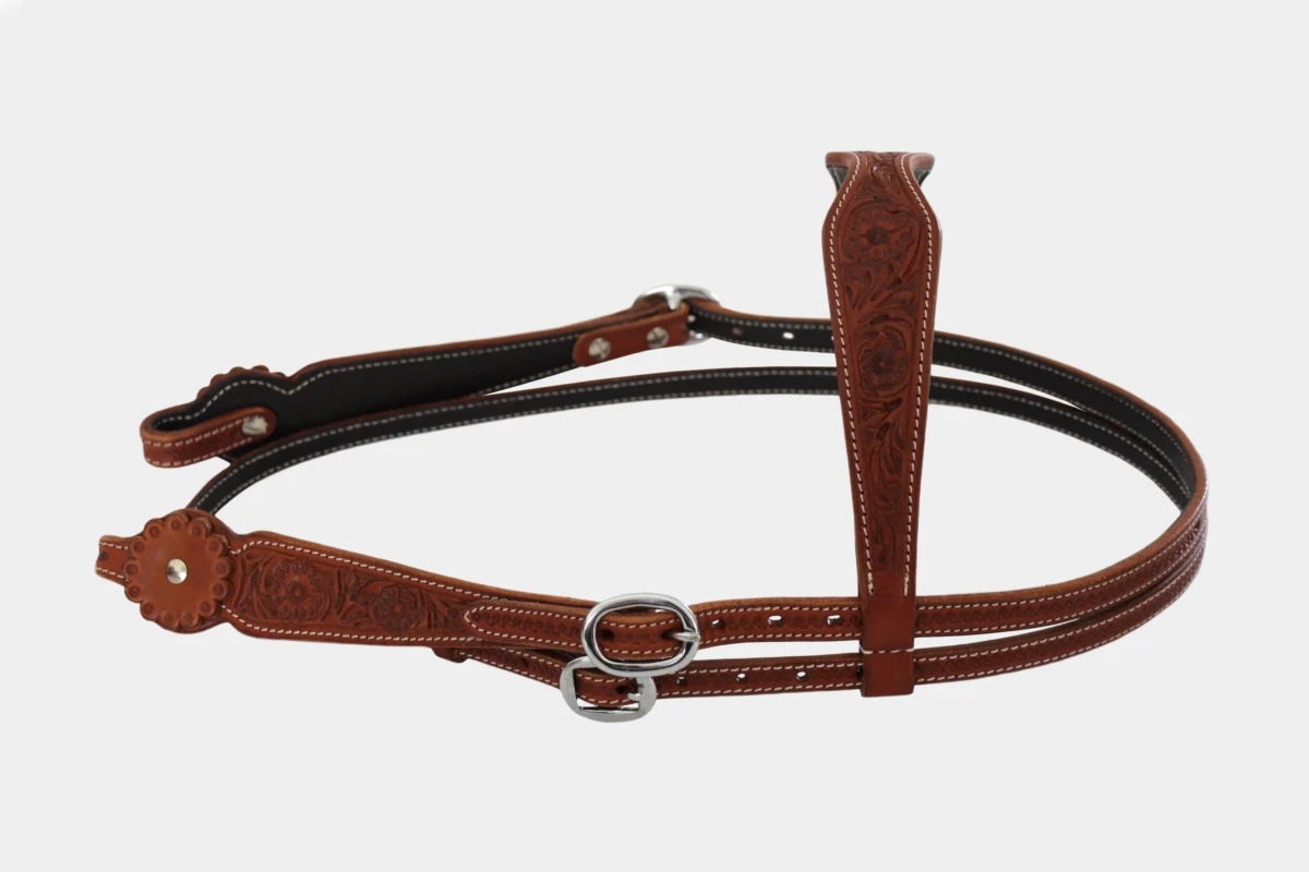 Cattlemans, GVR - Stirnband double teardrop flower tooling, browband, sadesa, Leder, leather, chestnut Cattlemans, GVR - Stirnband double teardrop flower tooling, browband, sadesa, Leder, leather, chestnut