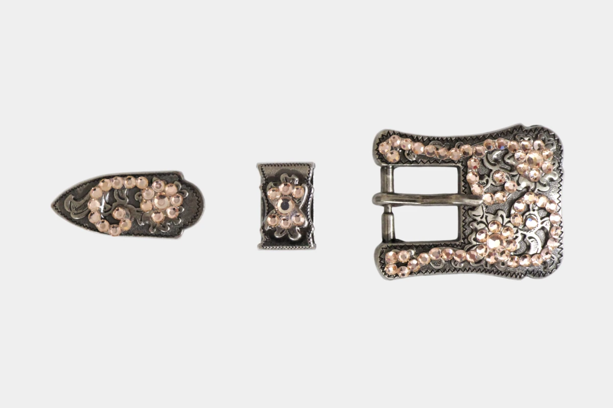 Cattlemans, GVR - Buckle set crystal antique peach, loop, tip, Schnalle, pfirsich, orange Cattlemans, GVR - Buckle set crystal antique peach, loop, tip, Schnalle, pfirsich, orange