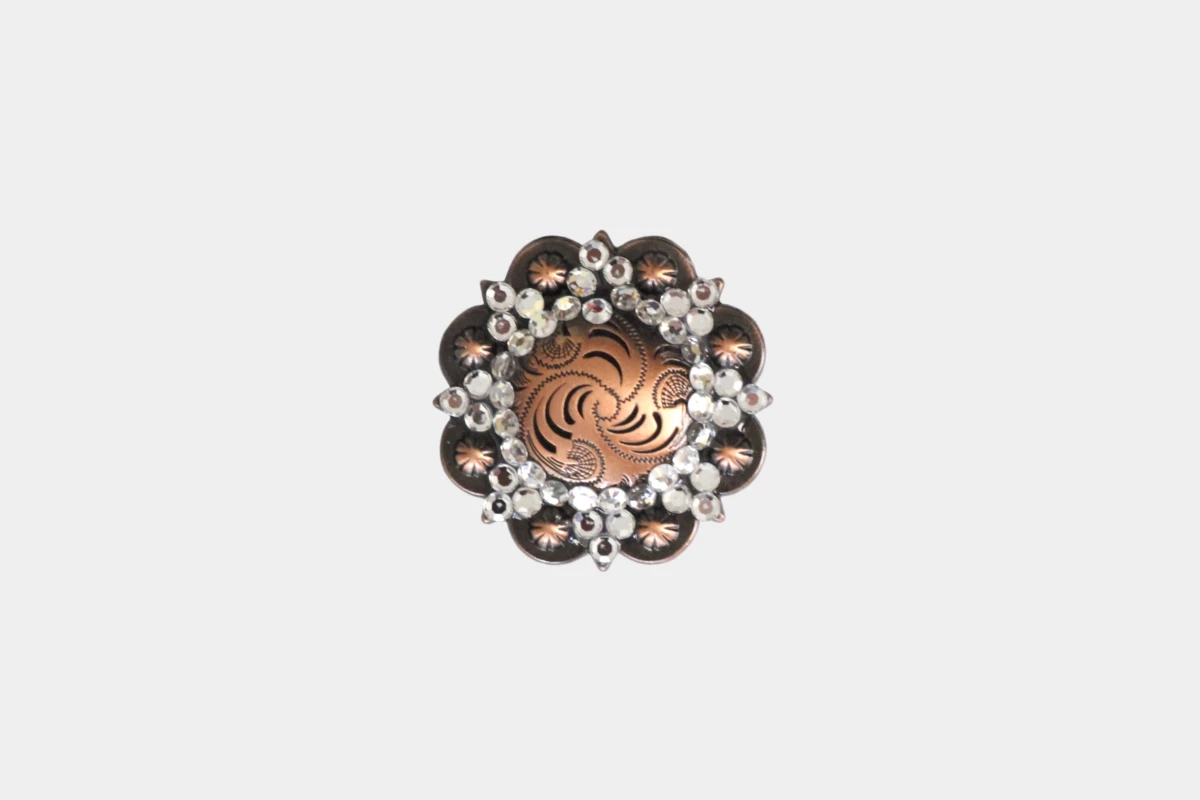 Cattlemans, GVR - Rhinestone concho crystal flower copper white, Strass, Kupfer, weiß Cattlemans, GVR - Rhinestone concho crystal flower copper white, Strass, Kupfer, weiß