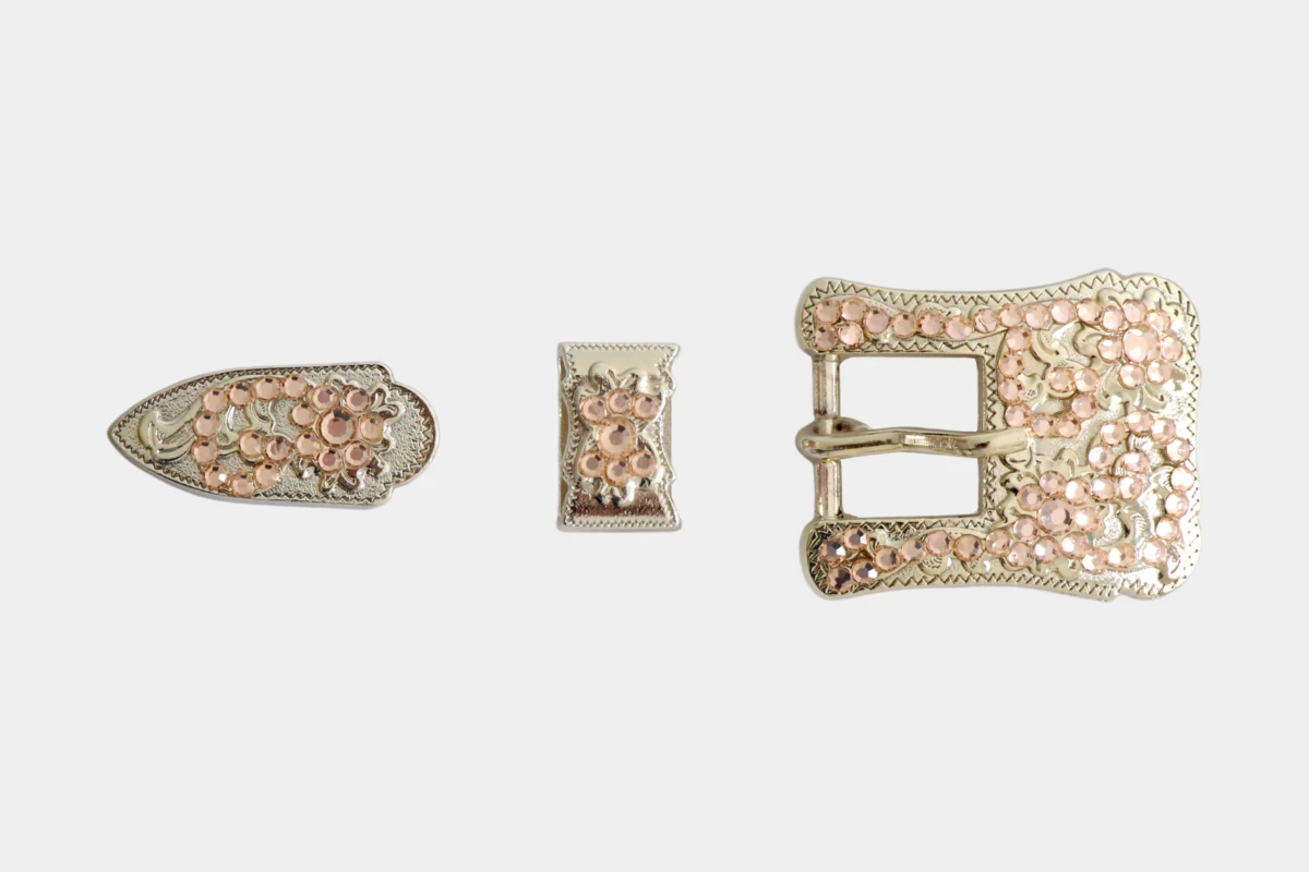 Cattlemans, GVR - Buckle set crystal peach, schnalle, loop, tip, Strass, pfirsich, orange Cattlemans, GVR - Buckle set crystal peach, schnalle, loop, tip, Strass, pfirsich, orange