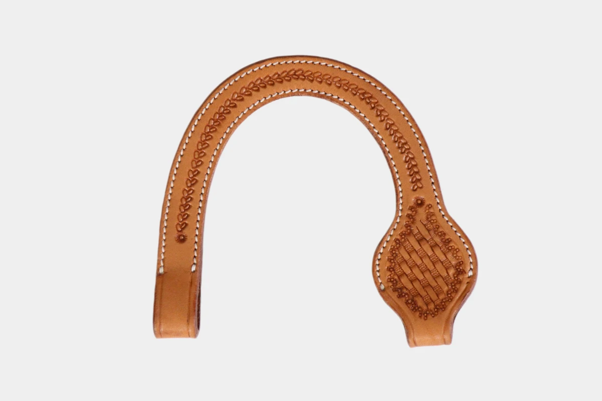Cattlemans, GVR - Ohrteil round basket tooling, earpeace, Leder, leather, russet