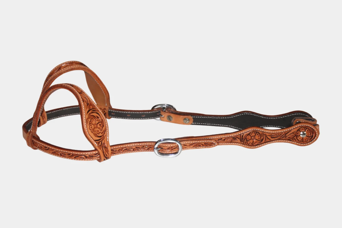 Cattlemans, GVR - Zweiohr double round curved flower tooling, Westerntrense, Quarter Horse, two ear, antique russet