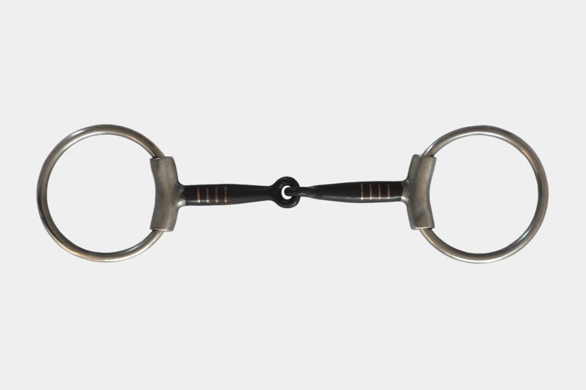 O-Ring snaffle bit anatomical with copper inlays, sliding sleeves anatomic, mit Kupfereinlagen, stainless steel, Edelstahl O-Ring snaffle bit anatomical with copper inlays, sliding sleeves anatomic, mit Kupfereinlagen, stainless steel, Edelstahl