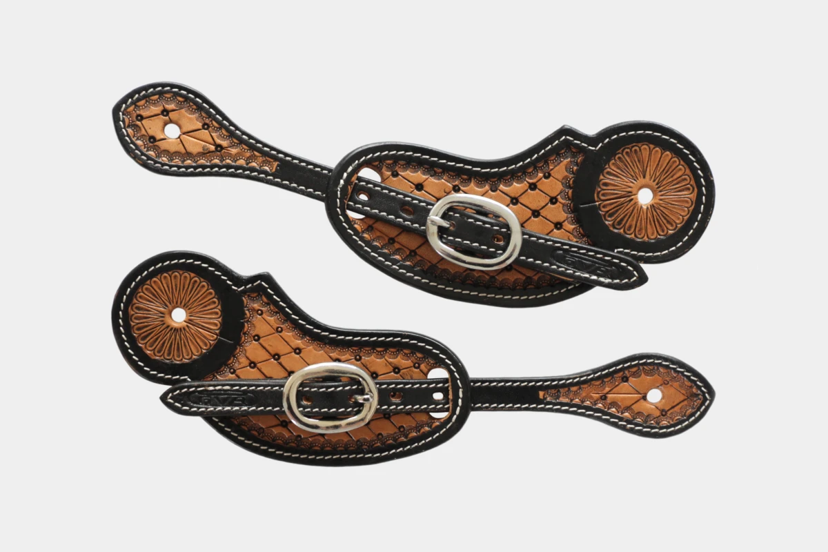 Cattlemans, GVR - Sporenriemen round quilted tooling, gesteppt, Leder, leather, black, schwarz, russet Cattlemans, GVR - Sporenriemen round quilted tooling, gesteppt, Leder, leather, black, schwarz, russet