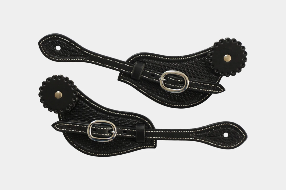 Cattlemans, GVR - Sporenriemen curved basket tooling with leather concho, spur straps, Leder, black Cattlemans, GVR - Sporenriemen curved basket tooling with leather concho, spur straps, Leder, black