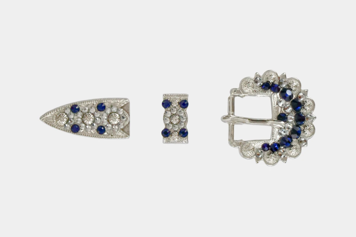Cattlemans, GVR - Buckle set crystal round dark indigo, loop, tip, Schnalle, Strass, blau, blau, blue, lila, violett, purple