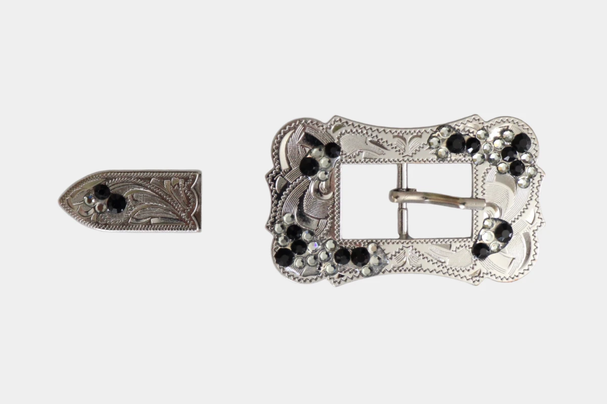 Cattlemans, GVR - Buckle set crystal scalloped black, tip, Schnalle, Strass, rhinestone, schwarz